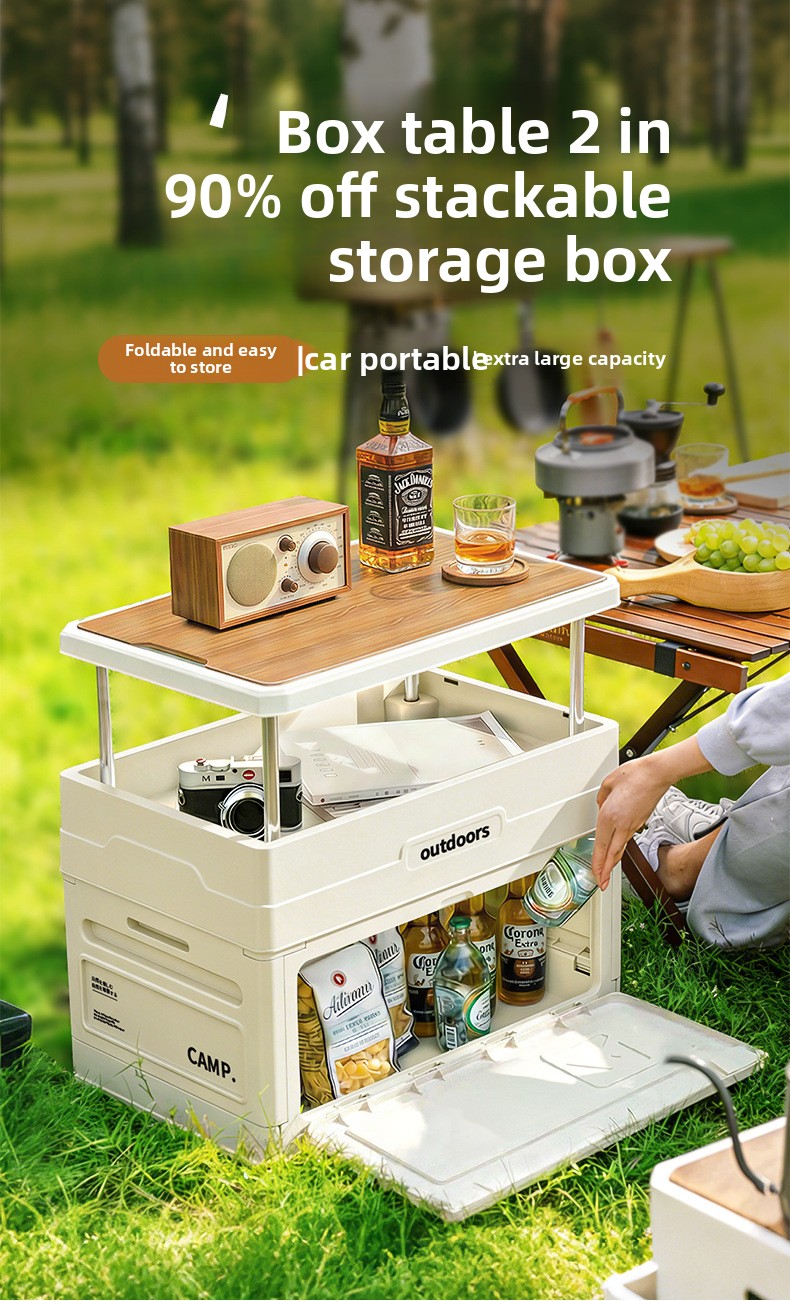 Kids Outdoor Wooden Table - Camping Folding Storage Box Wood Lid