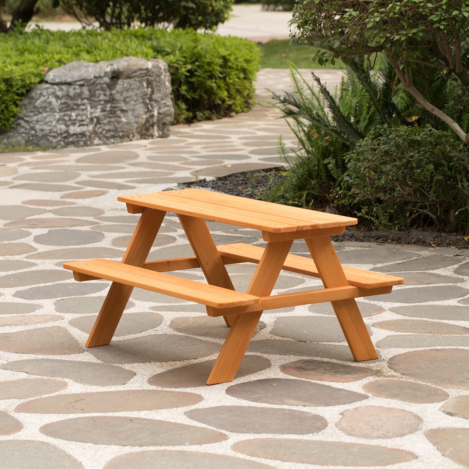, Stained Wooden Kids Outdoor  - Kids Outdoor Wooden Table ulasan dan harga